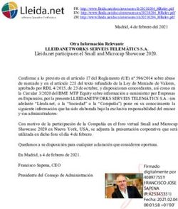 LLEIDANETWORKS SERVEIS TELEM&Agrave;TICS S.A - Lleida.net participa en el Small and Microcap Showcase 2020.