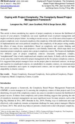 Coping with Project Complexity: The Complexity Based Project Management Framework 1 - PM World Library