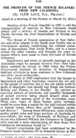 THE PROBLEM OF THE FRENCH ESCAPEES FROM NEW CALEDONIA