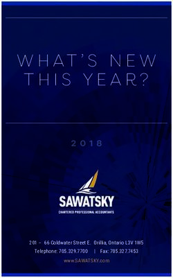 WHAT'S NEW THIS YEAR? 201 - 66 Coldwater Street E. Orillia, Ontario L3V 1W5 Telephone: | Fax: www.SAWATSKY.com ...