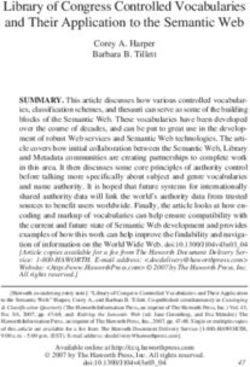 Library of Congress Controlled Vocabularies and Their Application to the Semantic Web