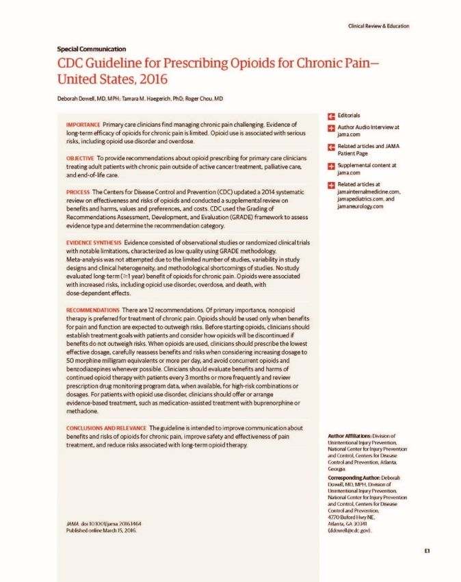 Cdc guideline for prescribing opioids for chronic pain national