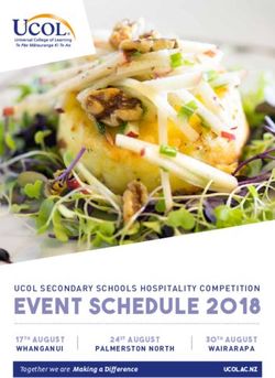 Event Schedule 2018 UCOL SECONDARY SCHOOLS HOSPITALITY COMPETITION - 17 TH AUGUST WHANGANUI