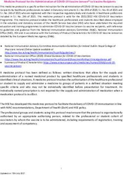 Medicine Protocol for the Administration of COVID 19 Vaccine Janssen to Vaccine Recipients - HSE