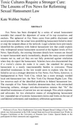 Toxic Cultures Require a Stronger Cure: The Lessons of Fox News for Reforming Sexual Harassment Law