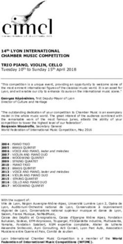 TRIO PIANO, VIOLIN, CELLO - Tuesday 10th to Sunday 15th April 2018 - Palazzetto Bru Zane