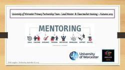 University of Worcester Primary Partnership Team - Lead Mentor & Class teacher training - Autumn 2019 - Debs Langston - Wednesday, September 18, 2019