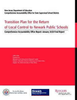 Transition Plan for the Return of Local Control to Newark Public Schools