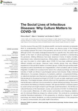 The Social Lives of Infectious Diseases: Why Culture Matters to - COVID-19 - Frontiers