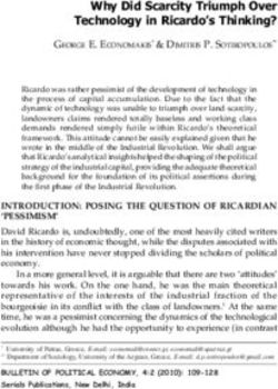 Why Did Scarcity Triumph Over Technology in Ricardo's Thinking? - Dimitris P. Sotiropoulos