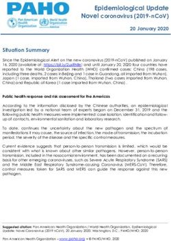 EPIDEMIOLOGICAL UPDATE NOVEL CORONAVIRUS (2019-NCOV) - PAHO/WHO