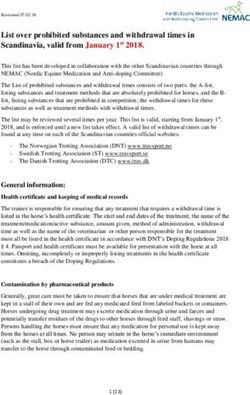 List over prohibited substances and withdrawal times in Scandinavia, valid from January 1st 2018.