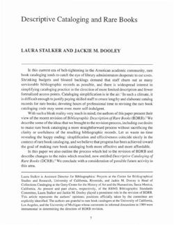 Descriptive Cataloging and Rare Books - LAURA STALKER AND JACKIE M. DOOLEY