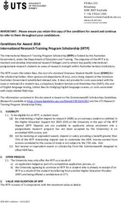 Conditions for Award 2018 International Research Training Program Scholarship (IRTP)