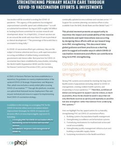 STRENGTHENING PRIMARY HEALTH CARE THROUGH COVID-19 VACCINATION EFFORTS & INVESTMENTS - PHCPI