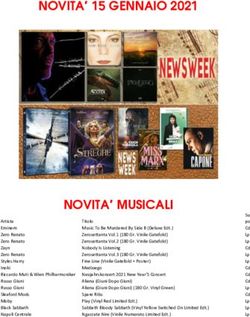 NOVITA' 15 GENNAIO 2021 - NOVITA' MUSICALI