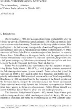 SALESIAN BEGINNINGS IN NEW YORK - The extraordinary visitation of Father Paolo Albera in March 1903