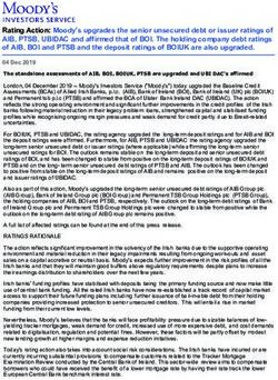 Rating Action: Moody's upgrades the senior unsecured debt or issuer ratings of AIB, PTSB, UBIDAC and affirmed that of BOI. The holding company ...