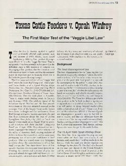 Texas Cattle Feeders v. Oprah Winfrey - The First Major Test of the "Veggie Libel Law"