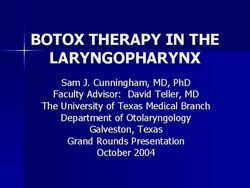 BOTOX THERAPY IN THE LARYNGOPHARYNX - SAM J. CUNNINGHAM, MD, PHD FACULTY ADVISOR: DAVID TELLER, MD THE UNIVERSITY OF TEXAS MEDICAL BRANCH ...