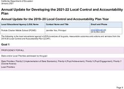Annual Update for Developing the 2021-22 Local Control and Accountability Plan - Portola Middle School