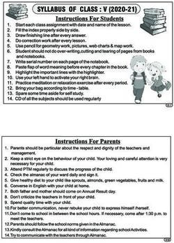 SYLLABUS OF CLASS : V (2020-21) - the baptist convent sr. sec ...