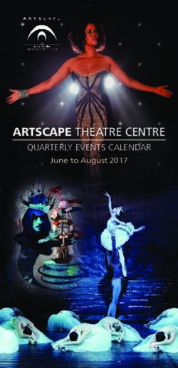 ARTSCAPE THEATRE CENTRE - QUARTERLY EVENTS CALENDAR June to August 2017