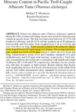 Mercury Content in Pacific Troll-Caught Albacore Tuna (Thunnus alalunga)
