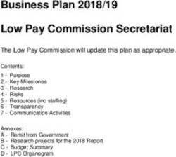 Business Plan 2018/19 Low Pay Commission Secretariat