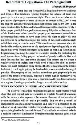 Rent Control Legislations- The Paradigm Shift