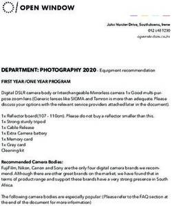DEPARTMENT: PHOTOGRAPHY 2020 - Equipment recommendation - Open Window