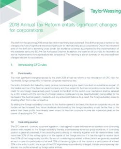 2018 Annual Tax Reform entails signifi cant changes for corporations - Taylor Wessing